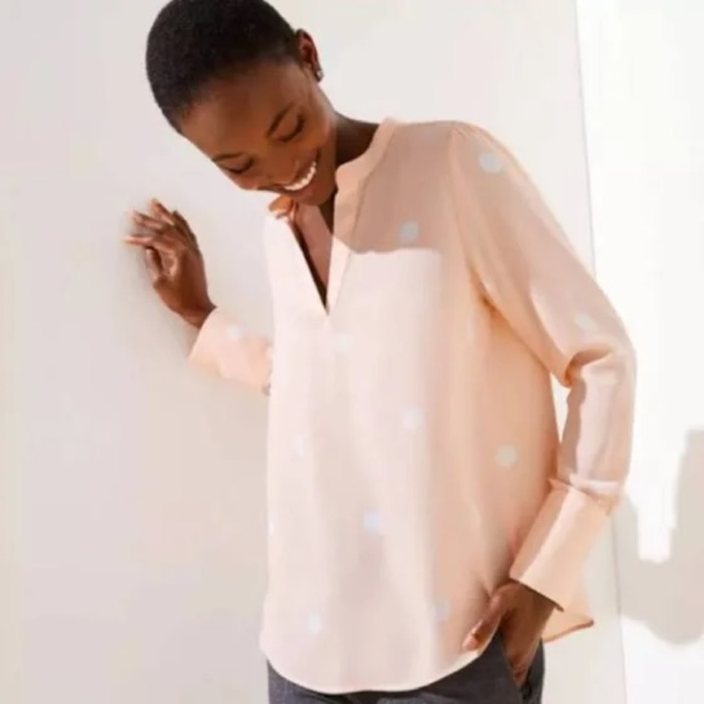 Loft Peachy Pink Polka Dot Blouse